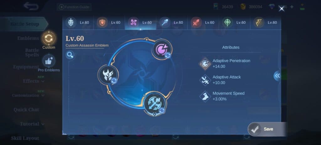 Dyrroth emblem set in MLBB (Screenshot via esports.gg)