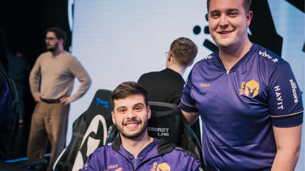 Morttheus and Trymbi at the LoL Worlds 2025 (Image by Colin Young-Wolff/Riot Games)