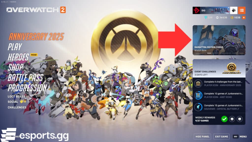 The Ramattra motion comic can be accessed via the main menu (Screenshot via esports.gg)