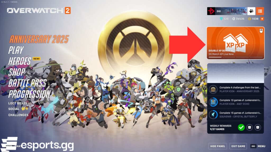 The Overwatch 2 double XP event is now live (Screenshot via esports.gg)