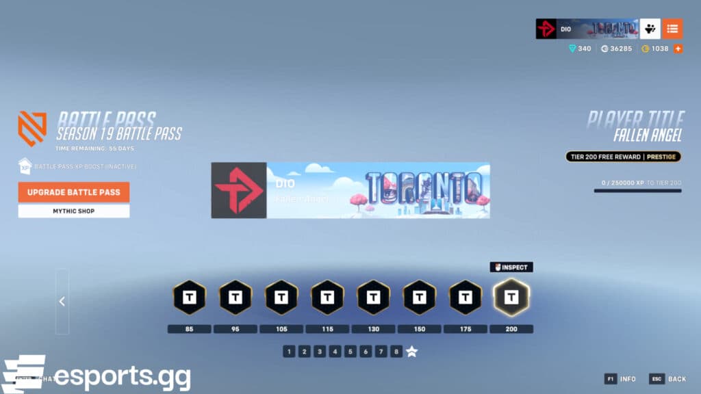 Player titles in the prestige tiers (Screenshot via esports.gg)