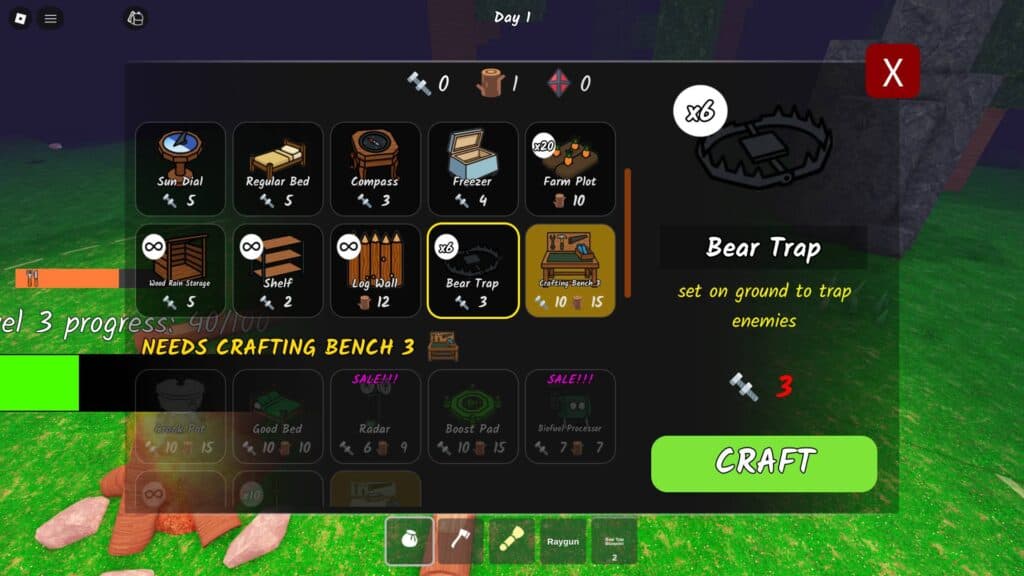 Bear Trap available in the Crafting Bench 2 (Screenshot via esports.gg)