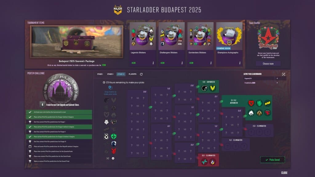 Pick’Ems example for Stage 3 (Image via esports.gg)