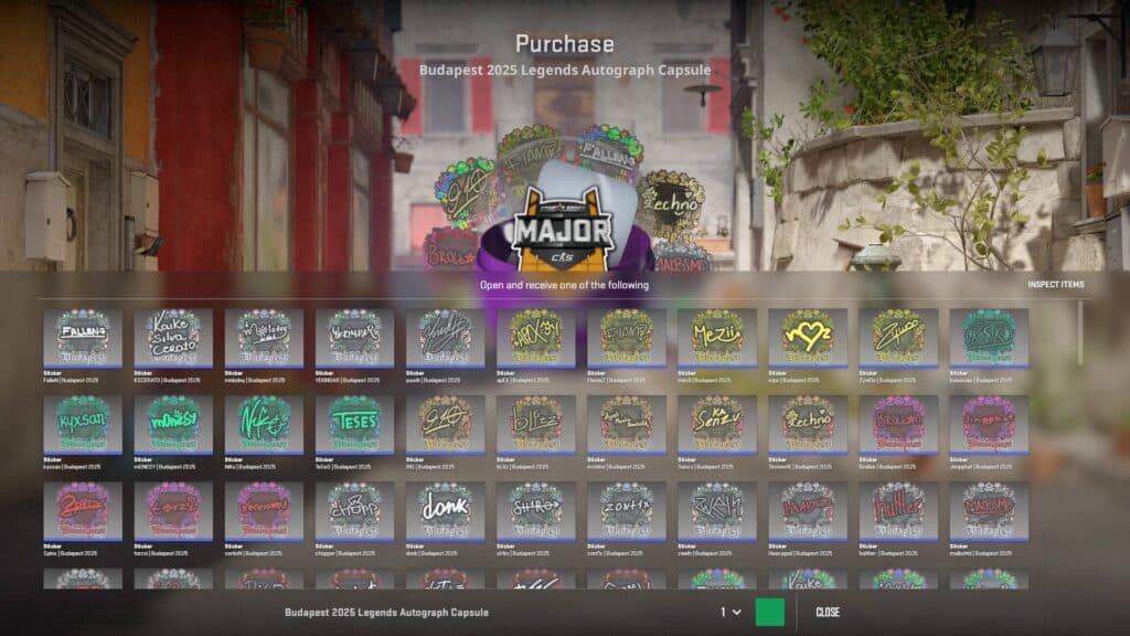 Budapest Major autograph stickers for the Legends stage (Image via esports.gg)