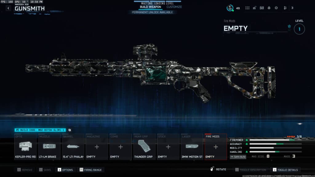 Warden 308 loadout in Black Ops 7. Screenshot by esports.gg