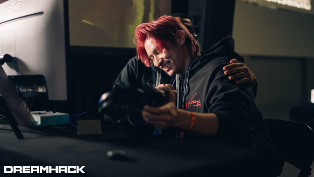 SonicFox hugged Leffen after his defeat at the 2XKO tournament (Image via Jianhua Chen | DreamHack)