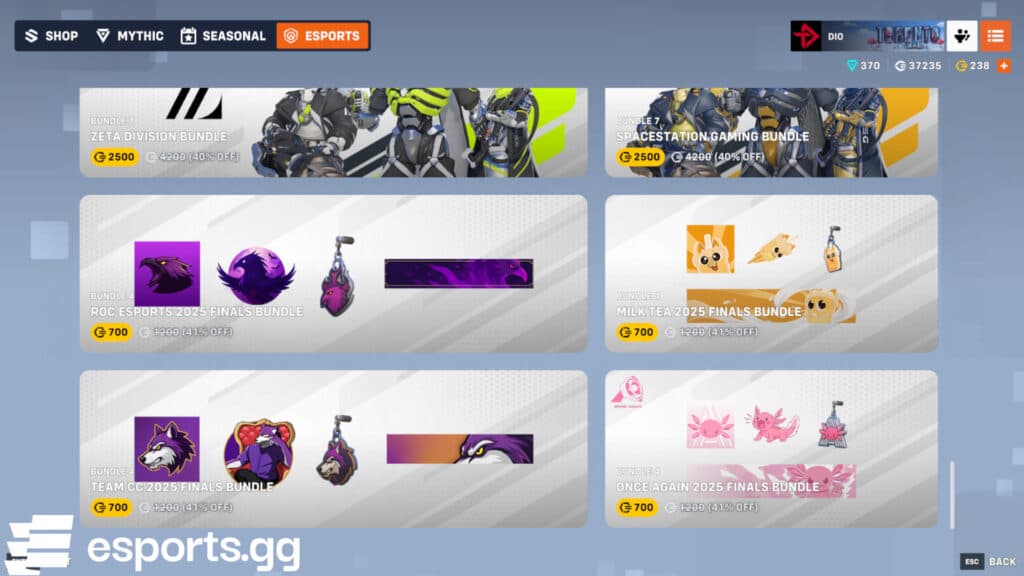 OWCS China esports bundles in Overwatch 2's in-game shop (Screenshot via esports.gg)