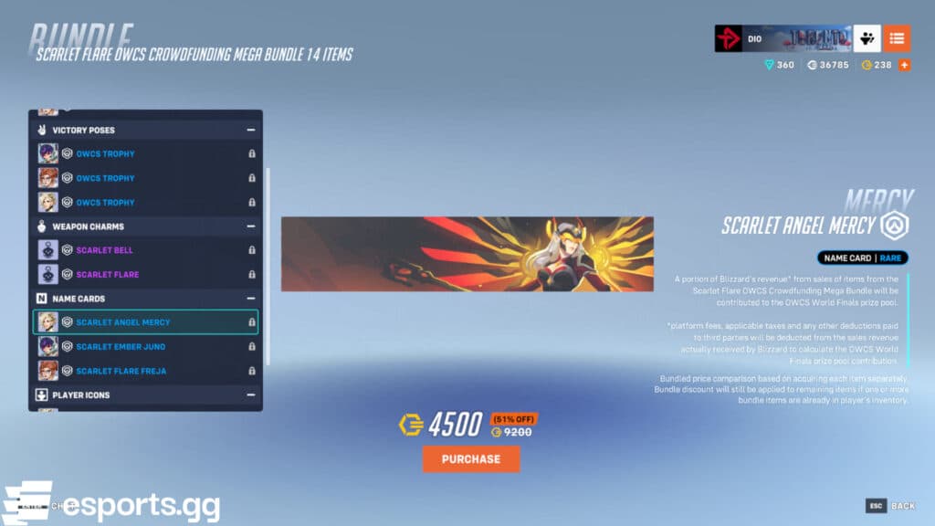 The Scarlet Angel Mercy name card in Overwatch 2 (Screenshot via esports.gg)