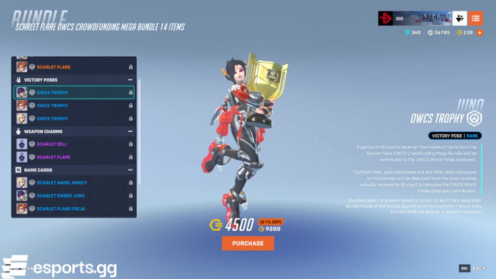 OWCS Trophy victory pose for Juno (Screenshot via esports.gg)