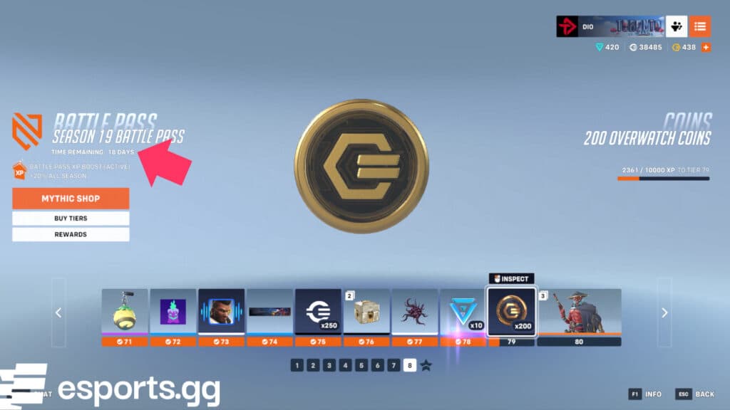 The Overwatch 2 Season 20 release date can be inferred via the Season 19 Battle Pass (Screenshot via esports.gg)