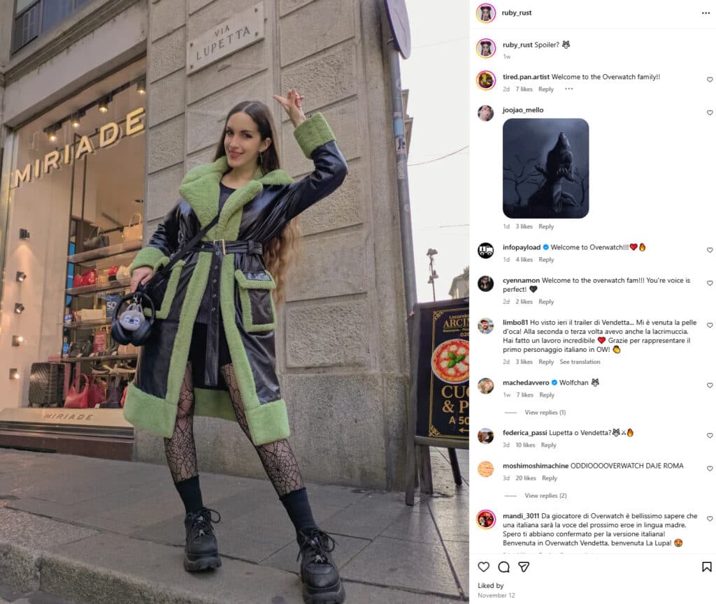 The voice actor's Instagram post (Image via Chiara Preziosi)