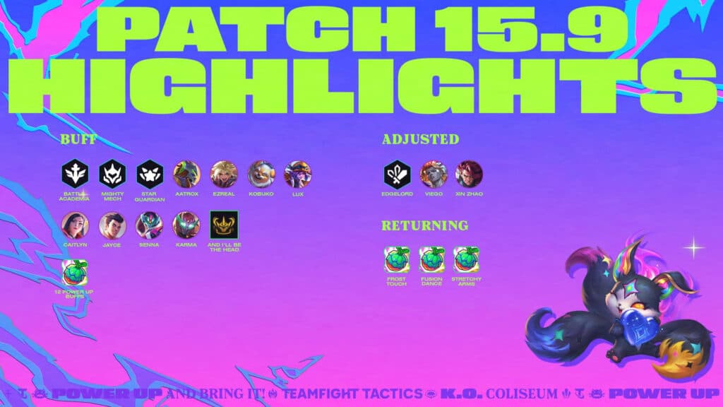 Highlights from the TFT patch 15.9 notes (Image via Riot Games)