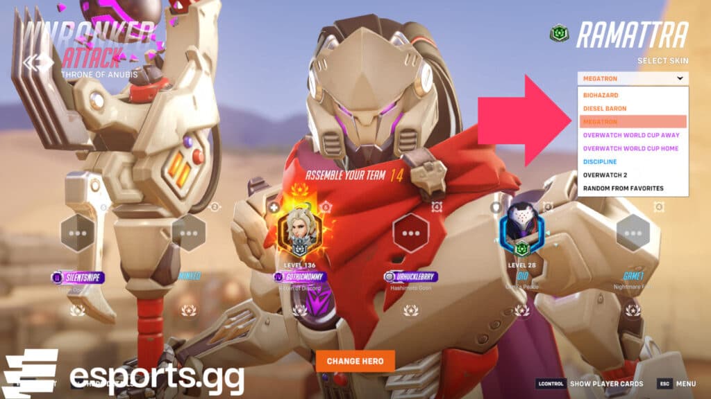 Players can select a skin before a match (Screenshot via esports.gg)