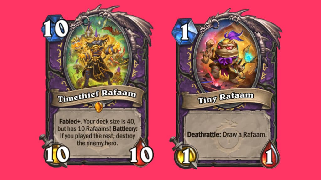 Timethief Rafaam and Tiny Rafaarm in Hearthstone (Images via Blizzard Entertainment)