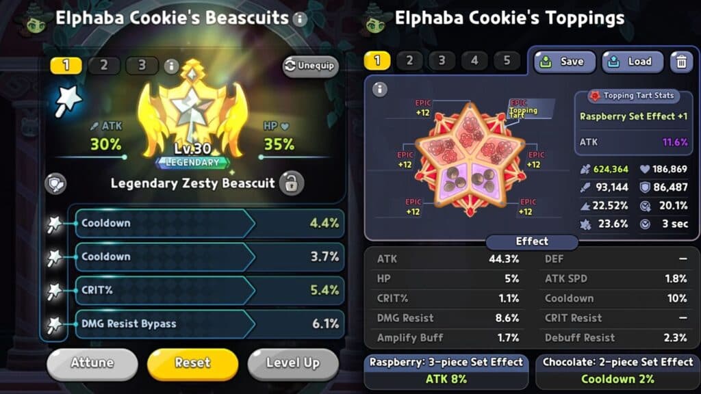 Recommended Beascuits and Toppings for Elphaba Cookie (Screenshot via esports.gg)