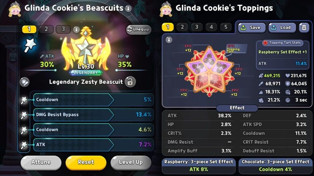 Recommended Beascuits and Toppings for Glinda Cookie (Screenshot via esports.gg)