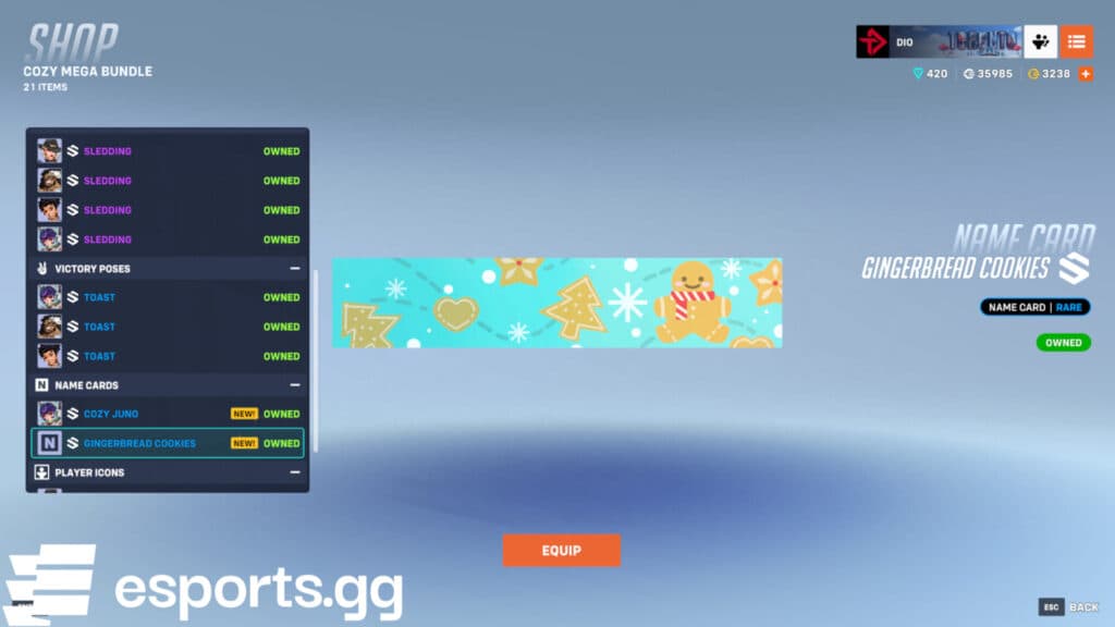 The Gingerbread Cookies name card in Overwatch 2 (Screenshot via esports.gg)