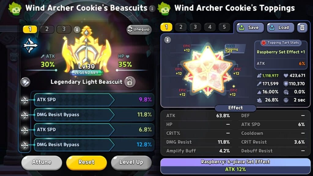 Recommended Beascuits and Toppings for Wind Archer Cookie (Screenshot via esports.gg)