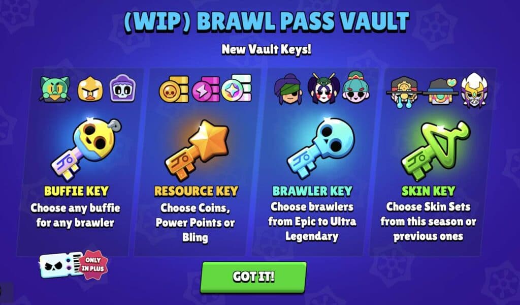 Examples of Brawl Pass Vault rewards to receive with Brawl Stars keys (Image via Supercell)