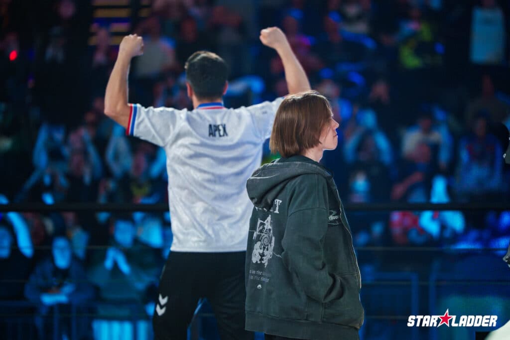 donk and apEX after the Vitality vs Spirit quarterfinal (Image via StarLadder)