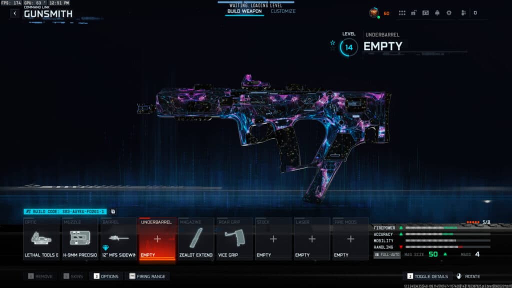 The Razor 9mm loadout in Warzone. Screenshot by esports.gg