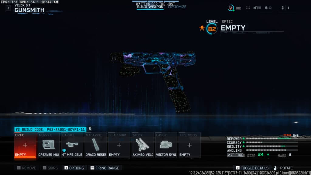 The loadout for the Velox 5.7 in Warzone. Screenshot by esports.gg
