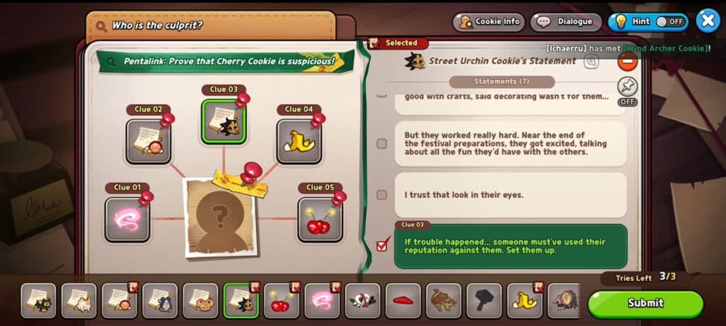 Link five clues to prove a case (Screenshot via esports.gg)