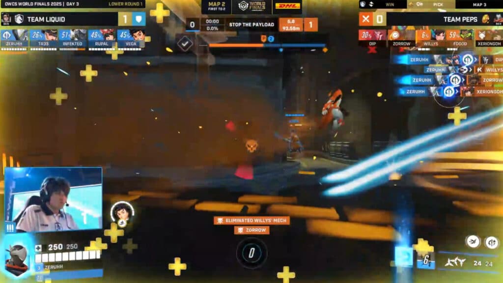Zeruhh as Genji for Team Liquid at OWCS World Finals 2025 (Image via Blizzard Entertainment)