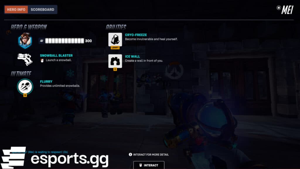 Mei's abilities and ultimate in Mei's Snowball Offensive (Screenshot via esports.gg)