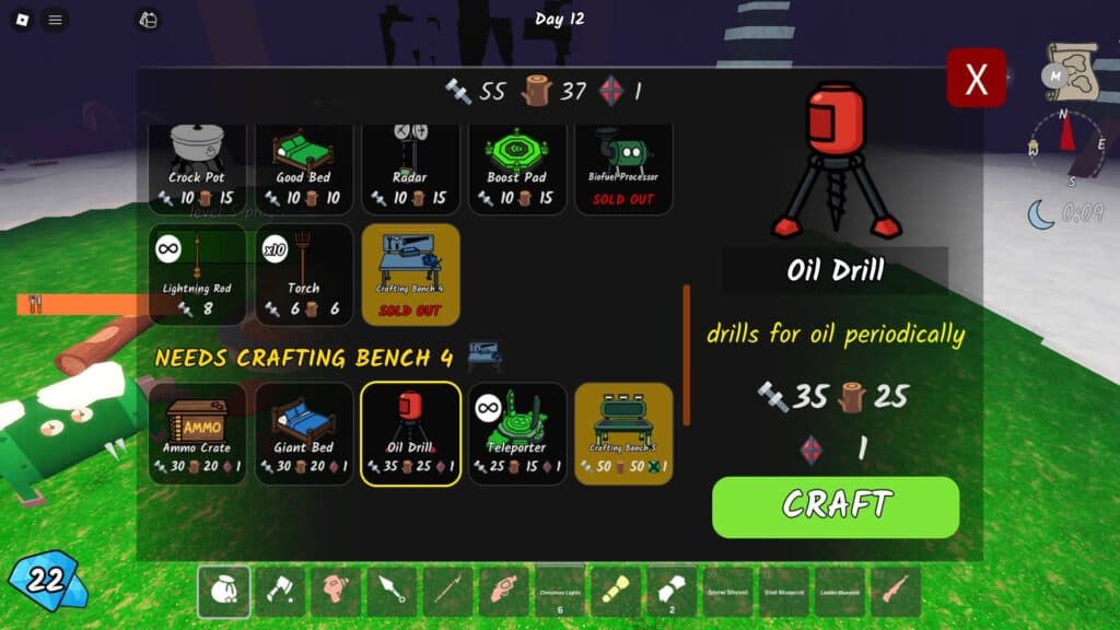 You can craft the Oil Drill from the crafting bench 4 (Screenshot via esports.gg)