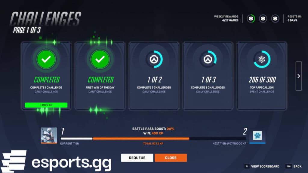 Complete matches to earn progress toward the Overwatch 2 Winter Wonderland event challenges (Screenshot via esports.gg)