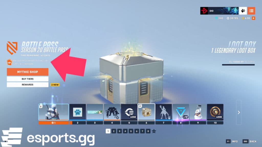 The paid Battle Pass features a 20% XP bonus after every completed match (Screenshot via esports.gg)