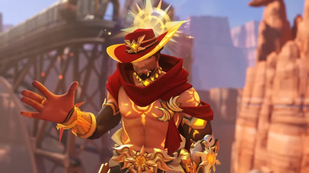 A closer look at Cassidy's mythic skin (Image via Blizzard Entertainment)