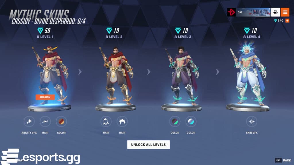 Divine Desperado Cassidy customizations (Screenshot via esports.gg)