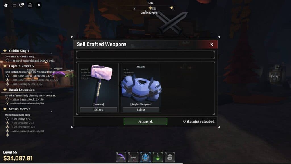 You can sell weapons and armor to an NPC named Wo in The Forgotten Kingdom (Screenshot via esports.gg)