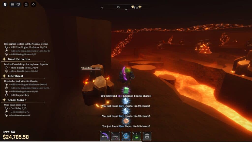 Mining Emerald ores from Basalt Veins (Screenshot via esports.gg)