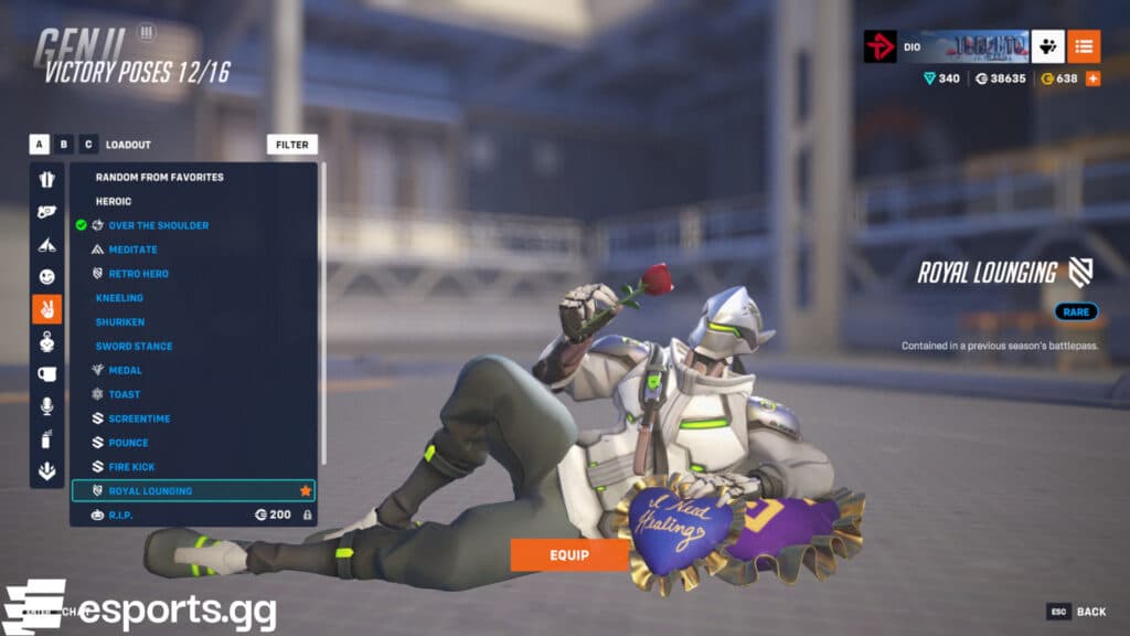 Genji's Royal Lounging victory pose (Screenshot via esports.gg)