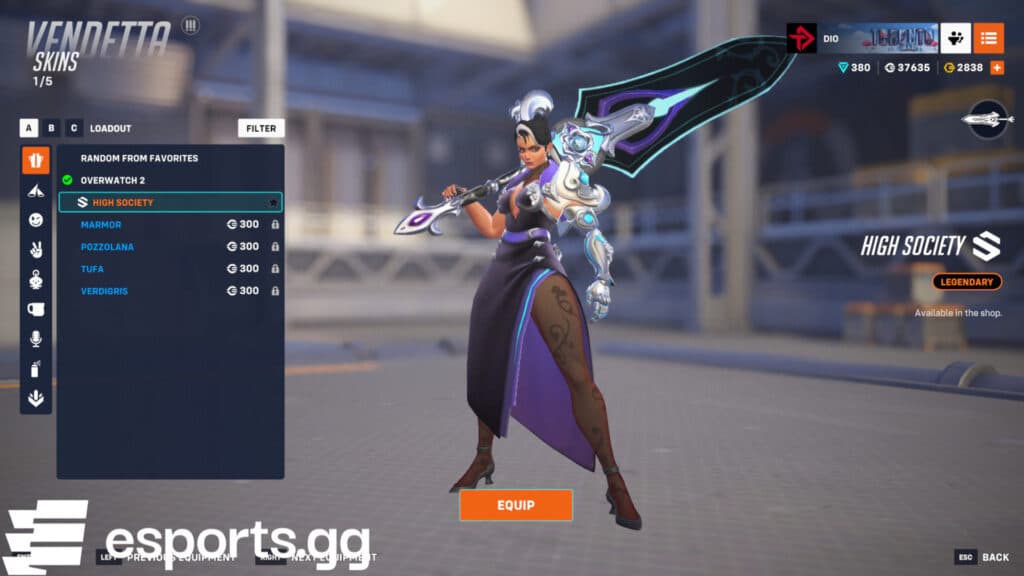 The High Society Vendetta skin in Overwatch 2 (Screenshot via esports.gg)