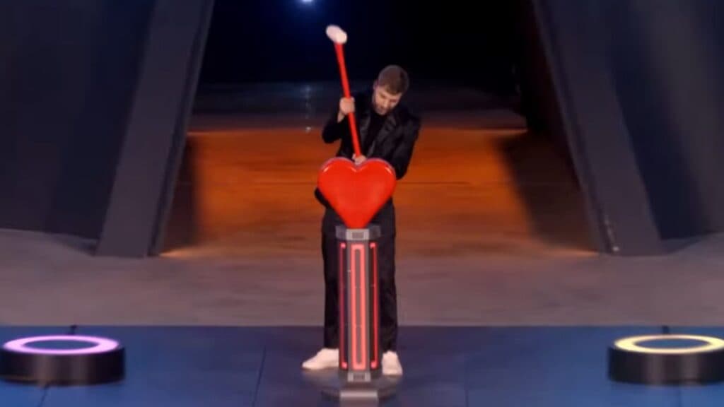 MrBeast smashing a giant heart as a demonstration (Image via Prime Video | MrBeast)