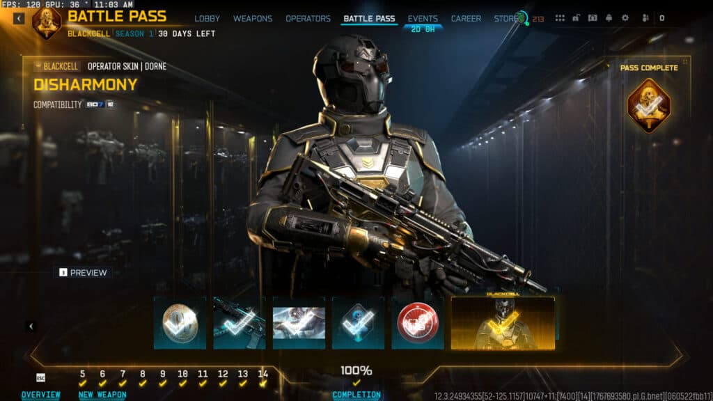 The Battle Pass timer is visible in the top-left corner. Screenshot by esports.gg