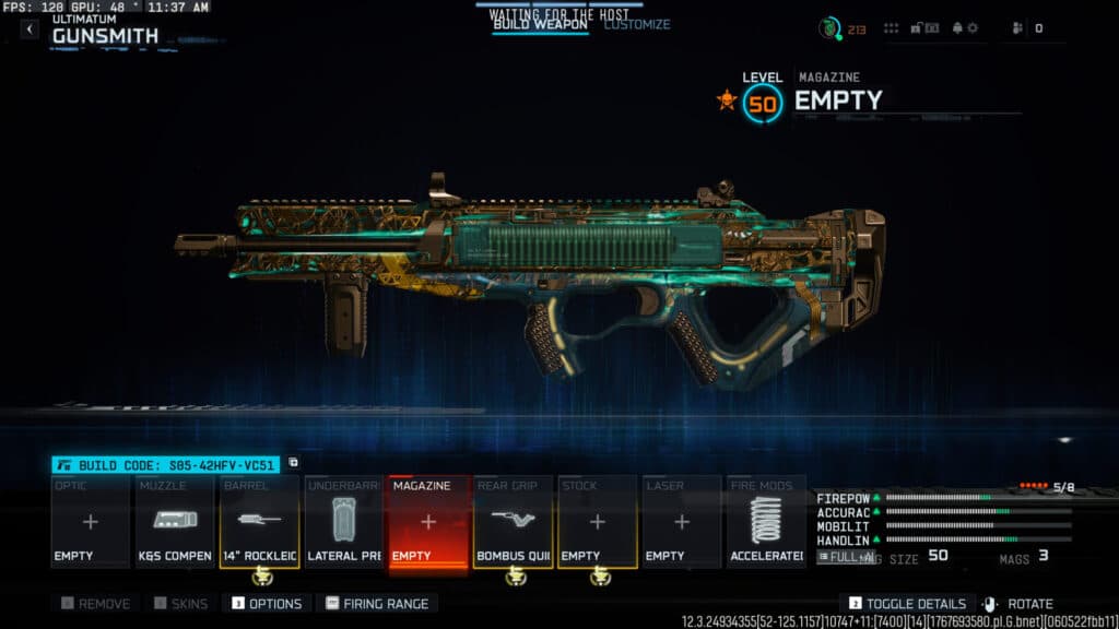 The Carbon 57 loadout in Warzone. Screenshot by esports.gg