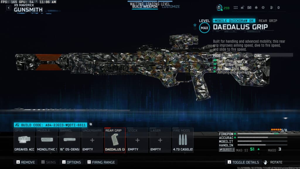 The X9 Maverick loadout in Warzone. Screenshot by esports.gg