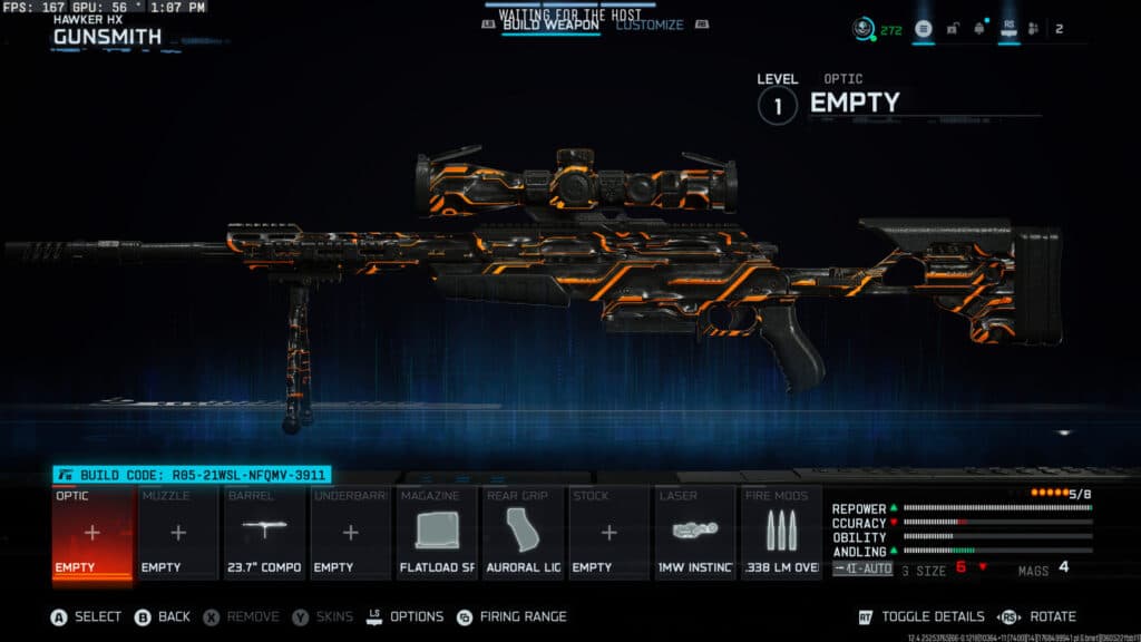 The Hawker HX loadout in BO7. Screenshot by esports.gg