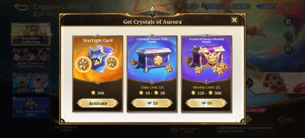 It's cheaper to use Crystals of Aurora than Diamonds. (Screenshot via esports.gg)