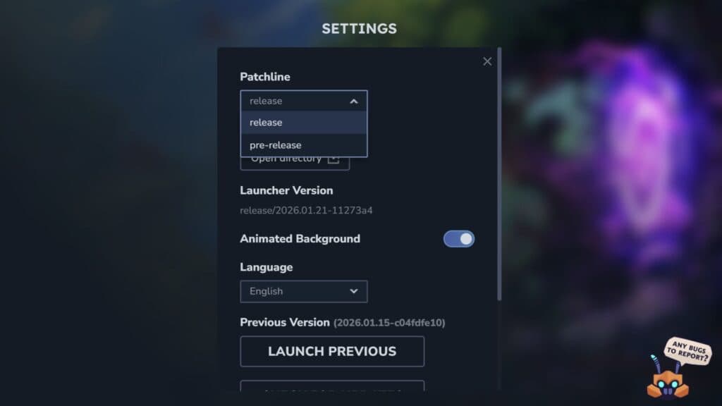Switch from the main Hytale release build to the pre-release version. (Screenshot via esports.gg)