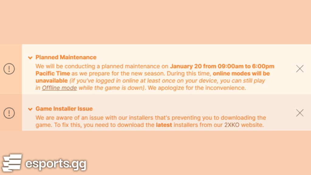 The notifications we saw when we visited the page (Screenshot via esports.gg)