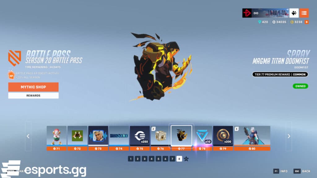 The current Battle Pass foreshadows the Magma Titan Doomfist skin (Screenshot via esports.gg)