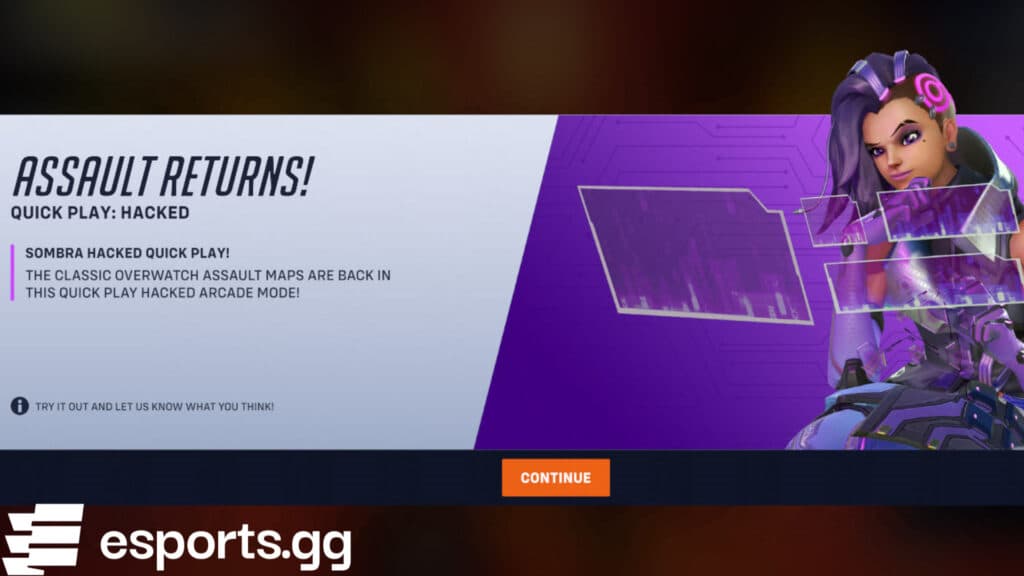 Quick Play Hacked: Assault information (Screenshot via esports.gg)