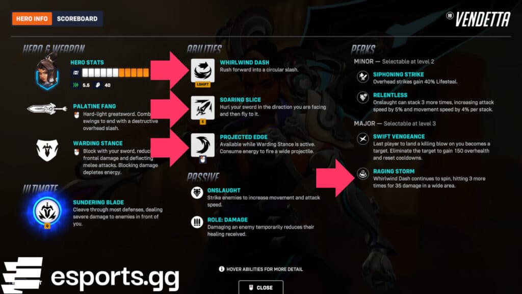 The Overwatch 2 Season 20 mid-season patch notes feature these changes to Vendetta (Screenshot via esports.gg)