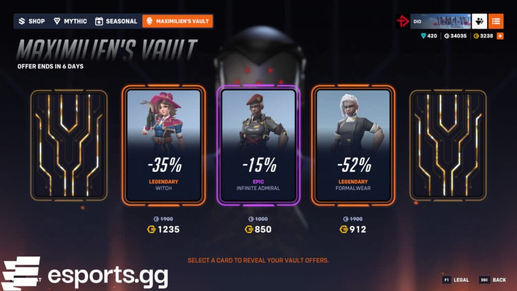 Click on each card to reveal your unique offers (Screenshot via esports.gg)